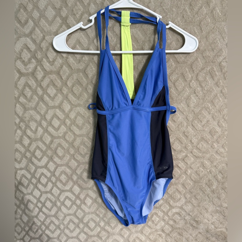 Champion Women's C9 One-Piece Swimsuit - Blue/Black/Neon Yellow - Size Small 4-6